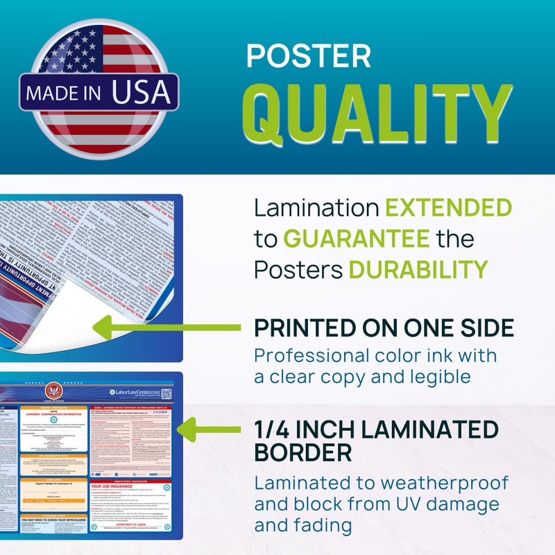 Labor Law Center Updated California 2026 Labor Law Posters Bundle â€“ English & Spanish Compliance Combo â€“ OSHA, EEOC, FMLA, Minimum Wage â€“ Laminated & Waterproof Workplace Employment Posters â€“ Made in USA â€“ 26â€ x 39.5â€ - Image 5